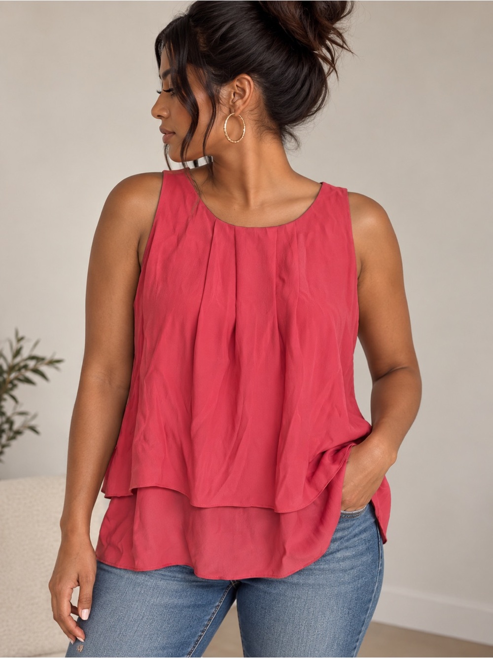 J. Crew Pink Tiered Sleeveless Camisole Blouse w/ Keyhole Back Size 4
